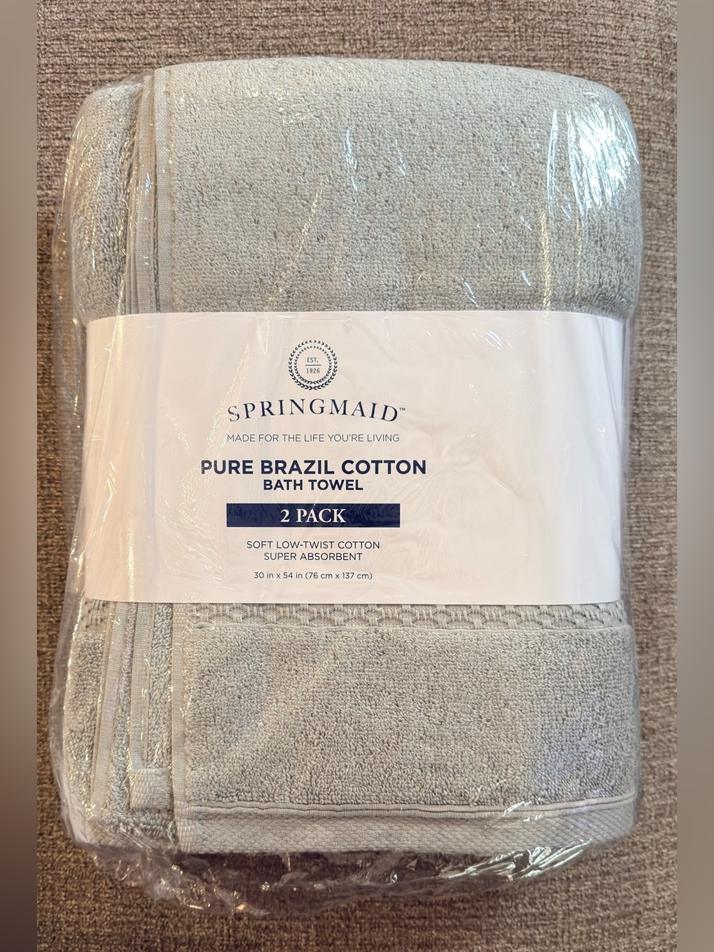 Springmaid Pure Brazil Cotton Bath Towel - Light Gray (2 Pack)